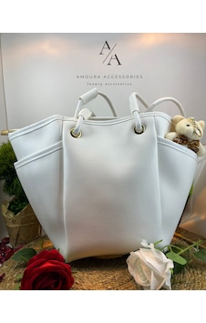 Amoura Moura Accessories Lüks Tasarım Bayan Omuz Ve Kol Çantası Beyaz