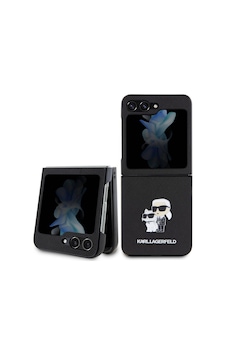 Galaxy Uyumlu Z Flip 5 Kılıf Karl Lagerfeld Lisanslı K&c Metal Logolu Saffiano Kapak Siyah