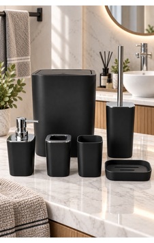 Velvet 6 Parça Banyo Seti Siyah Velvet 6 Parça Banyo Seti Siyah