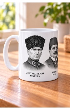 Atatürk Ve İttihat Ve Terakki Kahramanları Beş Portre Sarmal Baskılı Beyaz Kupa Atatürk Ve İttihat Ve Terakki Kahramanları Beş Portre Sarmal Baskılı Beyaz Kupa