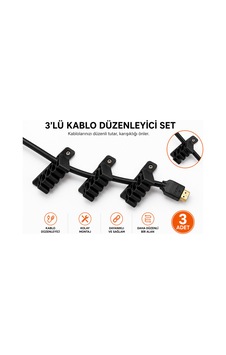 3'lü Kablo Düzenleyici Kablo Tutucu Masa Kablo Organizeri Hdmı Usb Şarj Kablosu Düzenleme Aparatı Vidalı Kablo Sabitleyici Siyah 3'lü Kablo Düzenleyici Kablo Tutucu Masa Kablo Organizeri Hdmı Usb Şarj Kablosu Düzenleme Aparatı Vidalı Kablo Sabitleyici Siyah