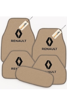 Renault Logolu 5'li Bej Oto Halı Paspas Seti Kaymaz Tabanlı, Araç İçi Zemin Koruyucu