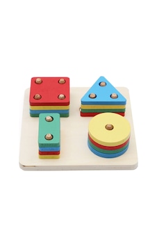 Hamaha Wooden Toys Doğal Ahşap Kare 4'lü Geometrik Şekiller