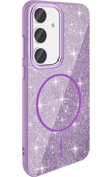 Galaxy Uyumlu S24 Fe Kılıf M-safe Şarj Özellikli Parlayan Simli Zore Okso Kapak