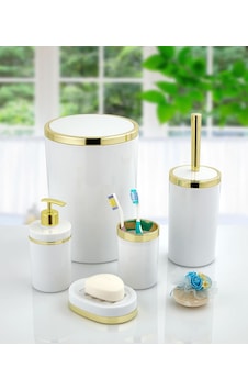 Akrilik Yapım Gold Çizgi 5'Li Yuvarlak Banyo Seti Beyaz Akrilik Yapım Gold Çizgi 5'Li Yuvarlak Banyo Seti Beyaz