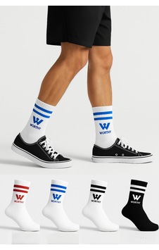 Worthy Socks Pamuklu Worthy Desenli Ve Çizgili Spor Kolej Çorap 4'lü Paket Beyaz Worthy Socks Pamuklu Worthy Desenli Ve Çizgili Spor Kolej Çorap 4'lü Paket Beyaz