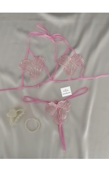 Mh Moony Homewears Sexy Çiçekli İpli Bralet Takımı Pembe Mh Moony Homewears Sexy Çiçekli İpli Bralet Takımı Pembe