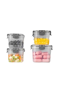 Toptanfoni 4'lü Kare Sızdırmaz Kapaklı Erzak Saklama Kabı Seti 0,300 Ml - 0,600 Ml - 1,200 Lt 1,900 Lt Şeffaf