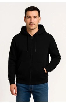Lumiart Erkek Üç İplik Kapüşonlu Tam Fermuarlı Kanguru Çepli Sweatshirt H Siyah