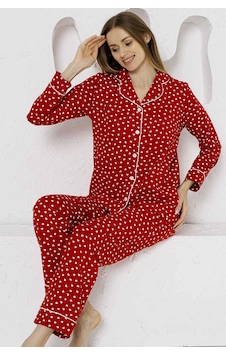 Alimer Kadın Kırmızı Kalpli Gömlek Yaka Pijama Takımı Edy2764uk-k Kırmızı Alimer Kadın Kırmızı Kalpli Gömlek Yaka Pijama Takımı Edy2764uk-k Kırmızı