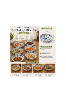 6 Lı Renkli Desenli Metal Çerezlik Seti Kuruyemiş, İkramlık Ve Atıştırmalık Sunum Kasesi Mavi 6 Lı Renkli Desenli Metal Çerezlik Seti Kuruyemiş, İkramlık Ve Atıştırmalık Sunum Kasesi Mavi