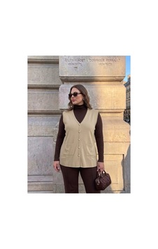 Onno Style Women Cebi Kelebek Taşlı Çelik Örgü Klasik Triko Yelek Krem Onno Style Women Cebi Kelebek Taşlı Çelik Örgü Klasik Triko Yelek Krem