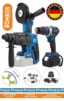 Böhrer HB0316T V598/36V Akülü 13 MM Akülü Kırıcı Delici Hilti + Darbeli Vidalama + Taşlama Makinesi Süper 3'lü Set Böhrer HB0316T V598/36V Akülü 13 MM Akülü Kırıcı Delici Hilti + Darbeli Vidalama + Taşlama Makinesi Süper 3'lü Set