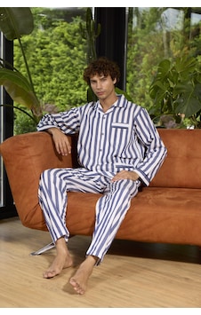 4007 Erkek Apaj Yaka Önden Düğmeli Gaffur Pijama Takım Mavi
