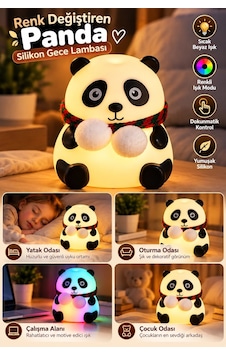 Ers- Yatak Odası Çocuk Odası İçin Renk Değiştiren Panda Silikon Gece Lambası Çok Renkli