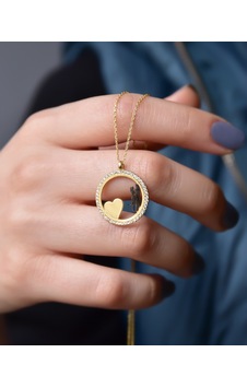 925 Ayar Gümüş Gold Kaplama Kalbimin Sahibi Sevgili Çember Kolye UVPTS100416-2
