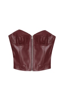 Ollacollection Fermuar Detaylı Deri Bluz Bordo Ollacollection Fermuar Detaylı Deri Bluz Bordo