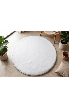 Beyaz Tavşan Tüyü Halı Yuvarlak Cotton Taban