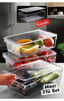 Hitfoni Kapaklı Büyük Tall Clear Buzdolabı & Dolap Içi Düzenleyici  3 Ade