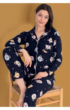 Mutlu City Kadın Soft Kumaş Düğmeli Gömlek Yaka Yüksek Kalite Yılbaşı Pijama Takımı 3026 Lacivert Mutlu City Kadın Soft Kumaş Düğmeli Gömlek Yaka Yüksek Kalite Yılbaşı Pijama Takımı 3026 Lacivert