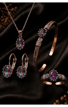 Kadın Mistik Topaz Taşlı Bakır Takı Seti Kolye Küpe Bileklik Yüzük Ayarlanabilir Otantik Şık Tasarım Kadın Mistik Topaz Taşlı Bakır Takı Seti Kolye Küpe Bileklik Yüzük Ayarlanabilir Otantik Şık Tasarım