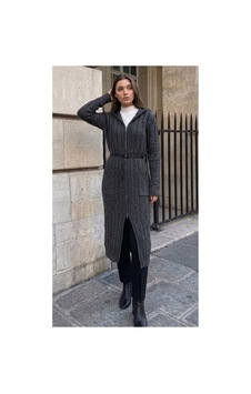 Onno Style Women Saç Örgü Triko Uzun Kadın Hırka Gri