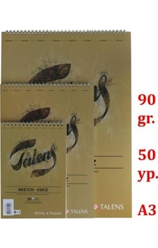 A3 Talens Eskiz Bloğu Üsten Spiralli 90 Gr 50 Yaprak T090a350us
