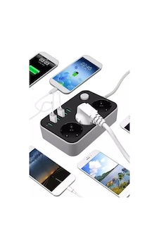 Portatif Tasarım Akım Korumalı 2 Metre 3 Lü Priz 6 Usb Port Çoklu Şarj Aleti Portatif Tasarım Akım Korumalı 2 Metre 3 Lü Priz 6 Usb Port Çoklu Şarj Aleti