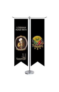 Osmanlı Padişahları - I. Orhan Gazi Bey Ve Osmanlı Arması-kırlangıç-saten T Direk 2li Masa Bayrağı 1 Osmanlı Padişahları - I. Orhan Gazi Bey Ve Osmanlı Arması-kırlangıç-saten T Direk 2li Masa Bayrağı 1