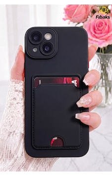 Fibaks iPhone 14 Plus/15 Plus Uyumlu Kılıf Kamera Korumalı Arkası Kartlıklı Cüzdanlı Kırmızı Tuşlu Siyah Silikon Fibaks iPhone 14 Plus/15 Plus Uyumlu Kılıf Kamera Korumalı Arkası Kartlıklı Cüzdanlı Kırmızı Tuşlu Siyah Silikon