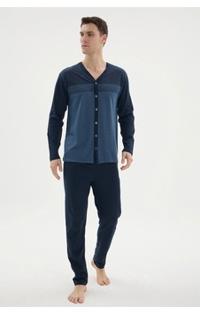Modadua Kocabey Dm-26104 V Yaka Boydan Düğmeli Pijama Takımı İndigo Modadua Kocabey Dm-26104 V Yaka Boydan Düğmeli Pijama Takımı İndigo