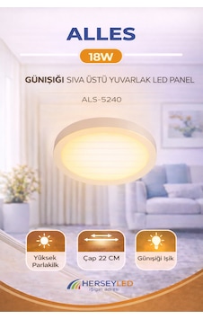 Alles 18w Günışığı Işık Beyaz Kasa Sıva Üstü Yuvarlak Led Panel Gün Işığı Alles 18w Günışığı Işık Beyaz Kasa Sıva Üstü Yuvarlak Led Panel Gün Işığı