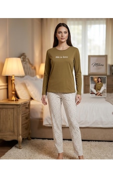 Miressa Kadın Uzun Pijama Takımı Yağ Yeşili Miressa Kadın Uzun Pijama Takımı Yağ Yeşili