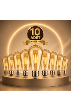 St6 Led Filament Ampul 6w 2700k Amber Cam Sarı Işık 600 Lümen 10lu