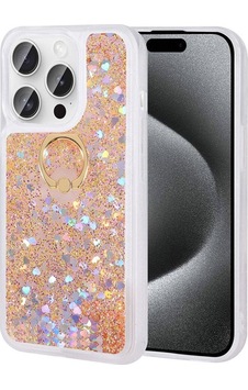 Apple Uyumlu iPhone 15 Pro Max Kılıf Sıvılı Simli Pullu Yüzüklü Standlı Lüx Silikon Apple Uyumlu iPhone 15 Pro Max Kılıf Sıvılı Simli Pullu Yüzüklü Standlı Lüx Silikon