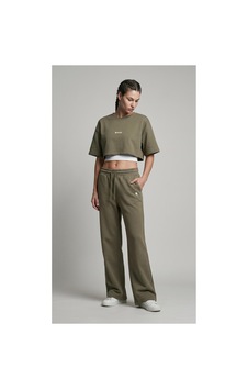 Woneagle Kadın Haki Crop Kısa Kollu Tshirt Ve Geniş Paça Alt 2'li Eşofman Takımı Haki Haki