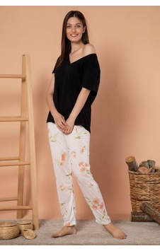 Siyah İnci Kadın Desenli Mevsimlik Ince Tek Pijama Altı