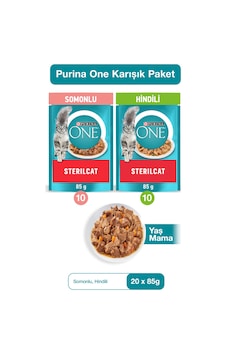 Purına One Sterilcat Yaş Kısırlaştırılmış Kedi Maması 20'li Karma Paket Somon 10x85g, Hindi 10x85g Purına One Sterilcat Yaş Kısırlaştırılmış Kedi Maması 20'li Karma Paket Somon 10x85g, Hindi 10x85g