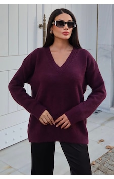 Kechi Woman V Yaka Oversize Triko Kazak Bordo Kechi Woman V Yaka Oversize Triko Kazak Bordo