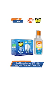 Off Sinekkovar Losyon 100 ML + Raid Elektrolikit Sistem 45 Gece 27 ML Off Sinekkovar Losyon 100 ML + Raid Elektrolikit Sistem 45 Gece 27 ML