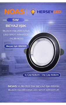 Yl38-0531 Noas 5w Beyaz Işık 6500k Black+sılver Led Spot Yl38-0531 Beyaz Yl38-0531 Noas 5w Beyaz Işık 6500k Black+sılver Led Spot Yl38-0531 Beyaz