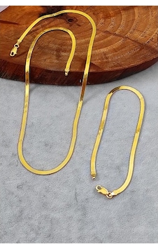 Yassı Gümüş Kolye Ve Bileklik Yaldızlı Sarı Renk Gümüş Takım Set- Yassı Gümüş Kolye Ve Bileklik Yaldızlı Sarı Renk Gümüş Takım Set-