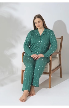 Pijamerry Büyük Beden Uzun Kol Milan Kumaş Pijama Takımı Yeşil Pijamerry Büyük Beden Uzun Kol Milan Kumaş Pijama Takımı Yeşil