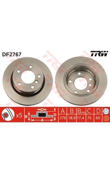 TRW DF2767 FREN DİSKİ ARKA BMW 3 E36 HAVALI 276mm TRW DF2767 FREN DİSKİ ARKA BMW 3 E36 HAVALI 276mm