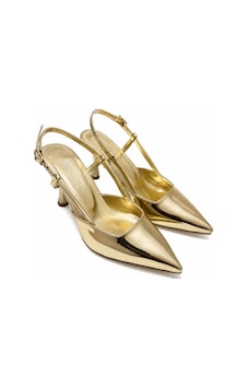 Asmi Shoes Kadın Matina Altın Rugan 7 Cm Topuklu Sivri Burun Arkası Açık Ayakkabı Asmi Shoes Kadın Matina Altın Rugan 7 Cm Topuklu Sivri Burun Arkası Açık Ayakkabı