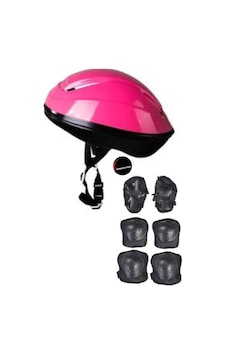 Çocuk Kask Dizlik Dirseklik Ellik Set 7 Parça Scooter Bisiklet Paten Kaykay Koruyucu Set Pembe