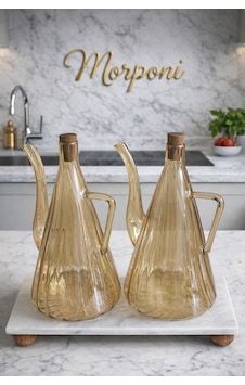 Qerhome Mermer Stantlı Glazzy Çizgili Tasarım Yağdanlık 750 Ml +750 Ml Amber Amber Qerhome Mermer Stantlı Glazzy Çizgili Tasarım Yağdanlık 750 Ml +750 Ml Amber Amber