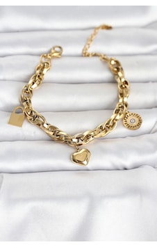 316l Çelik Gold Renk Charmlı Kalın Burgu Model Kadın Bileklik - Lisinya Çok Renkli