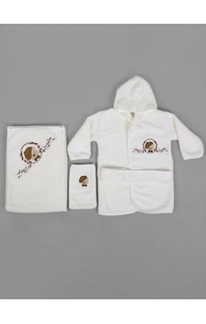 %100 Pamuk Bebek Çocuk Bornoz Havlu Takımı Set Krem %100 Pamuk Bebek Çocuk Bornoz Havlu Takımı Set Krem