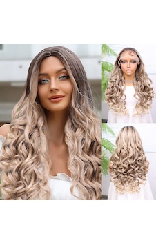 Kumral Platin Ombre Bebek Saçlı Fiber Sentetik Yoğun Dalgalı Tül Peruk Kumral Platin Ombre Bebek Saçlı Fiber Sentetik Yoğun Dalgalı Tül Peruk